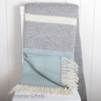Tweedmill Duck Egg and Grey Colour Band Knee Rug or Small Blanket Throw Pure New Wool