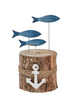 Archipelago Blue Fish Stump Wood Carving Small