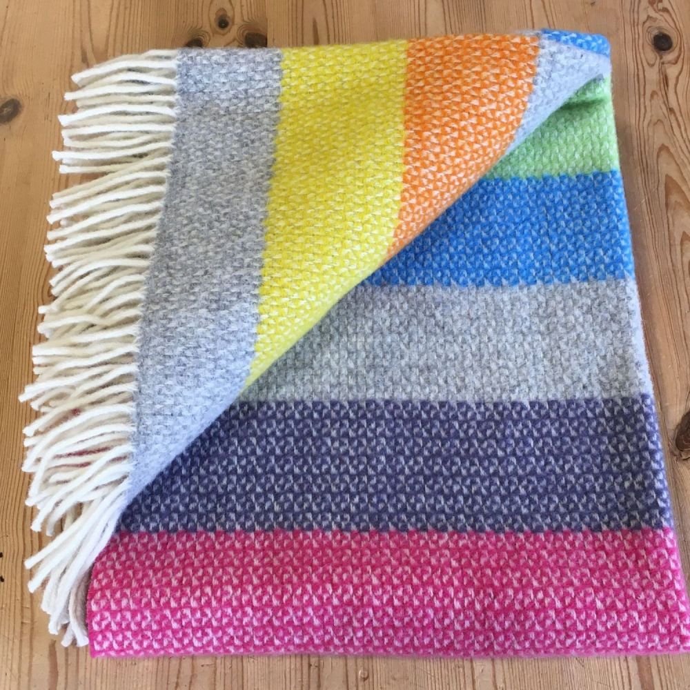 Tweedmill Tutti Frutti Stripe Ascot Pure New Wool Throw Blanket
