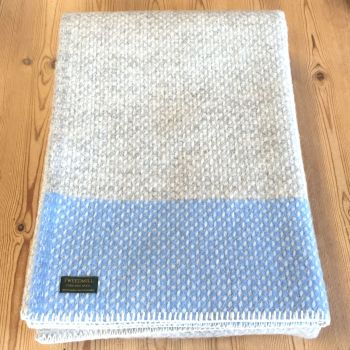 Tweedmill Crossweave Grey & Sea Blue Pure New Wool Throw Blanket