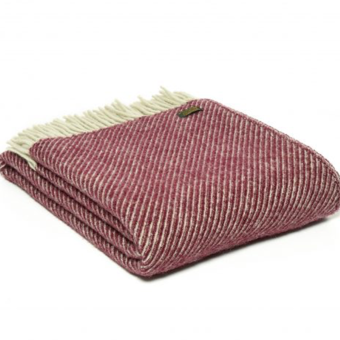 Tweedmill Diagonal Stripe Rosewood Pure New Wool Throw Blanket