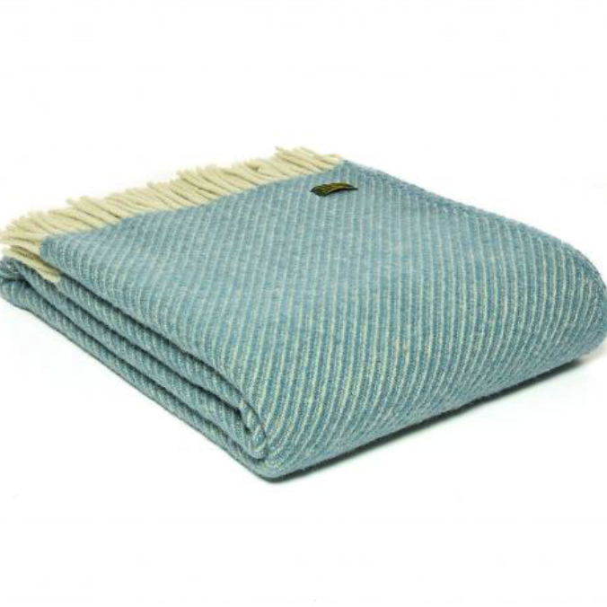 Tweedmill Diagonal Stripe Petrol Pure New Wool Throw Blanket