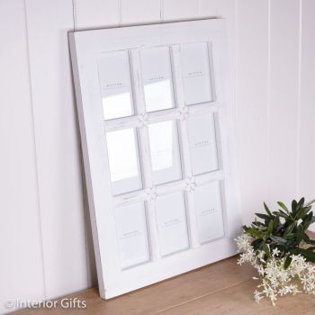Hand Carved Decorative White Wooden Rustic Nine Panel Photo Frame