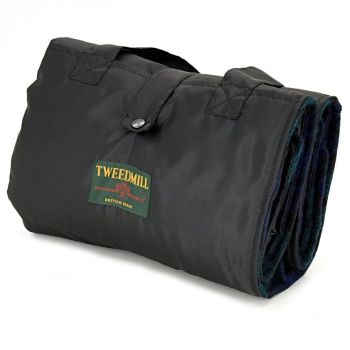 WATERPROOF Backed Wool Burghley Picnic Rug Country Tartan with Integral Carry Strap