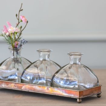 Set of three Flower Bottles  with Tray