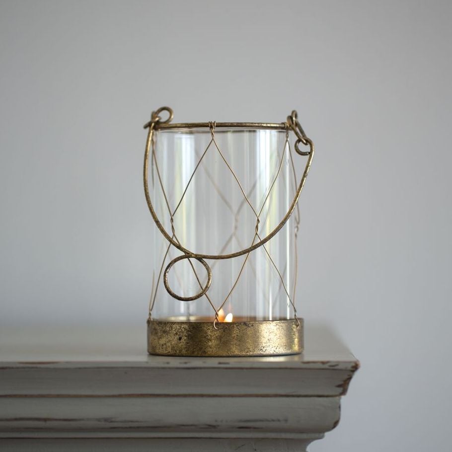 Glass Candle Holder in Rustic Vintage Gold with handle
