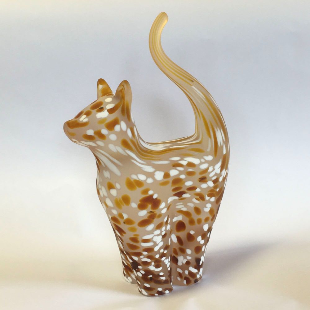Glass Cat Sculpture Ginger Frosted Large - Handmade