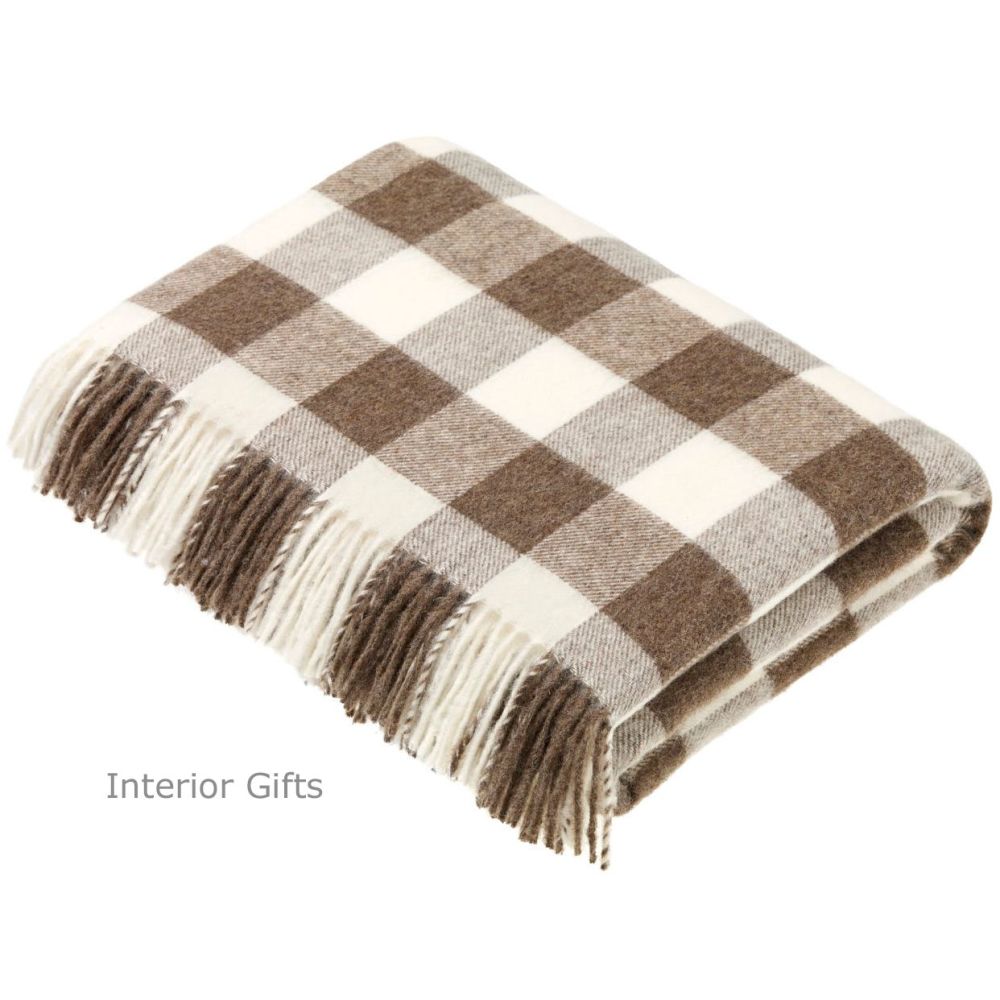 BRONTE by Moon Natural Block Check Throw in Supersoft Merino Lambswool 'NEW