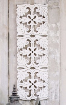 Hand Carved Decorative Rectangular Tall White Wooden Panel 