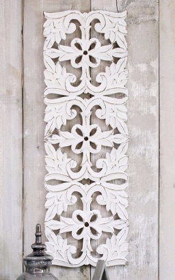 Hand Carved Decorative  Long Tall White Wooden Panel 