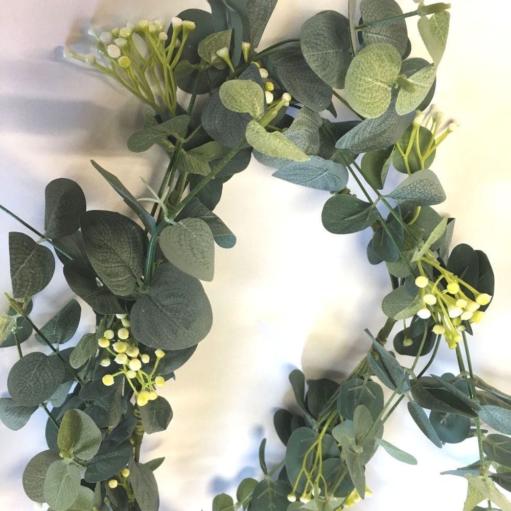 Faux Eucalyptus & White Flower Garland
