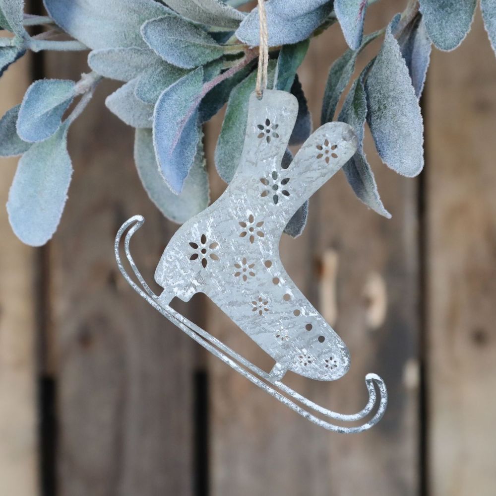 Vintage Silver Ice Skates Christmas Tree Hanging Decoration - Set of 4