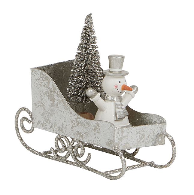 Snowman in Rustic Silver Sleigh by Archipelago Christmas Decoration