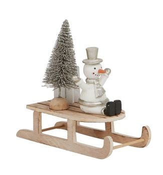 Snowman on Rustic Wooden Sleigh by Archipelago - Christmas Decoration