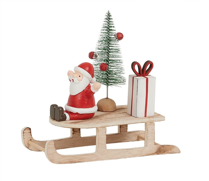 Red Santa in Rustic Wooden Sleigh by Archipelago - Christmas Decoration