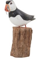 Archipelago Puffin with Fish Small Bird Wood Carving