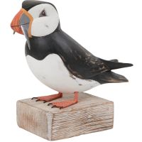 Archipelago Puffin with Fish Large Bird Wood Carving