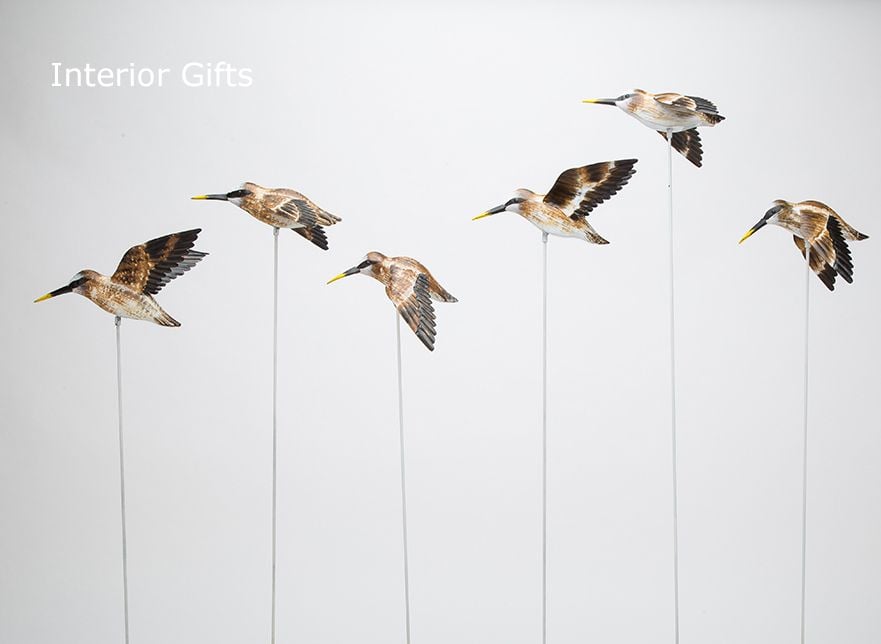 Archipelago Metal Dunlin Flock - Six Dunlin Birds in Flight Wood Carving