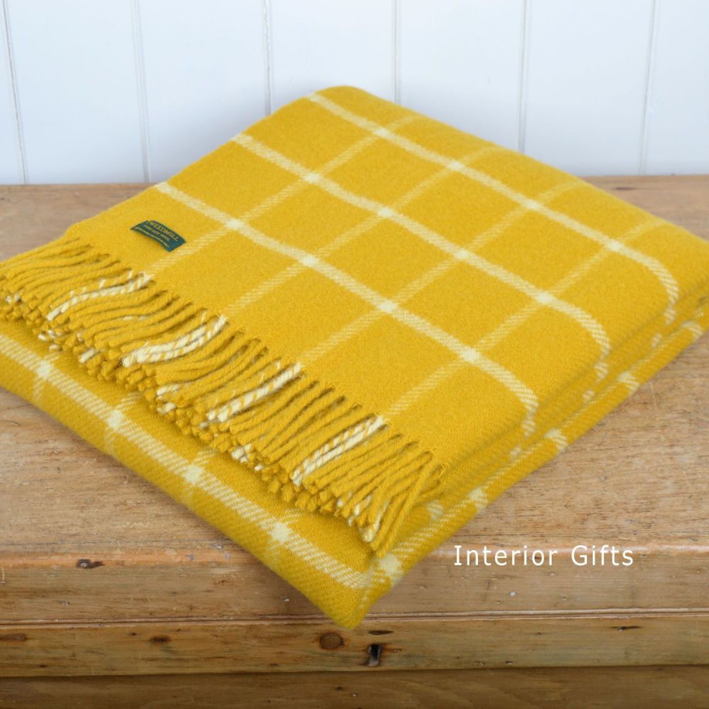 Tweedmill Classic Check Yellow & Chalk Windowpane Knee Rug or Small Blanket