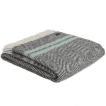 Tweedmill Slate Grey and Ocean Herringbone Stripe Pure New Wool Throw Blanket
