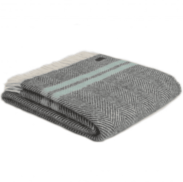 Tweedmill Slate Grey and Ocean Herringbone Stripe Pure New Wool Throw Blank