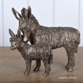 Donkey and Foal Standing Frith Bronze Sculpture by Veronica Ballan