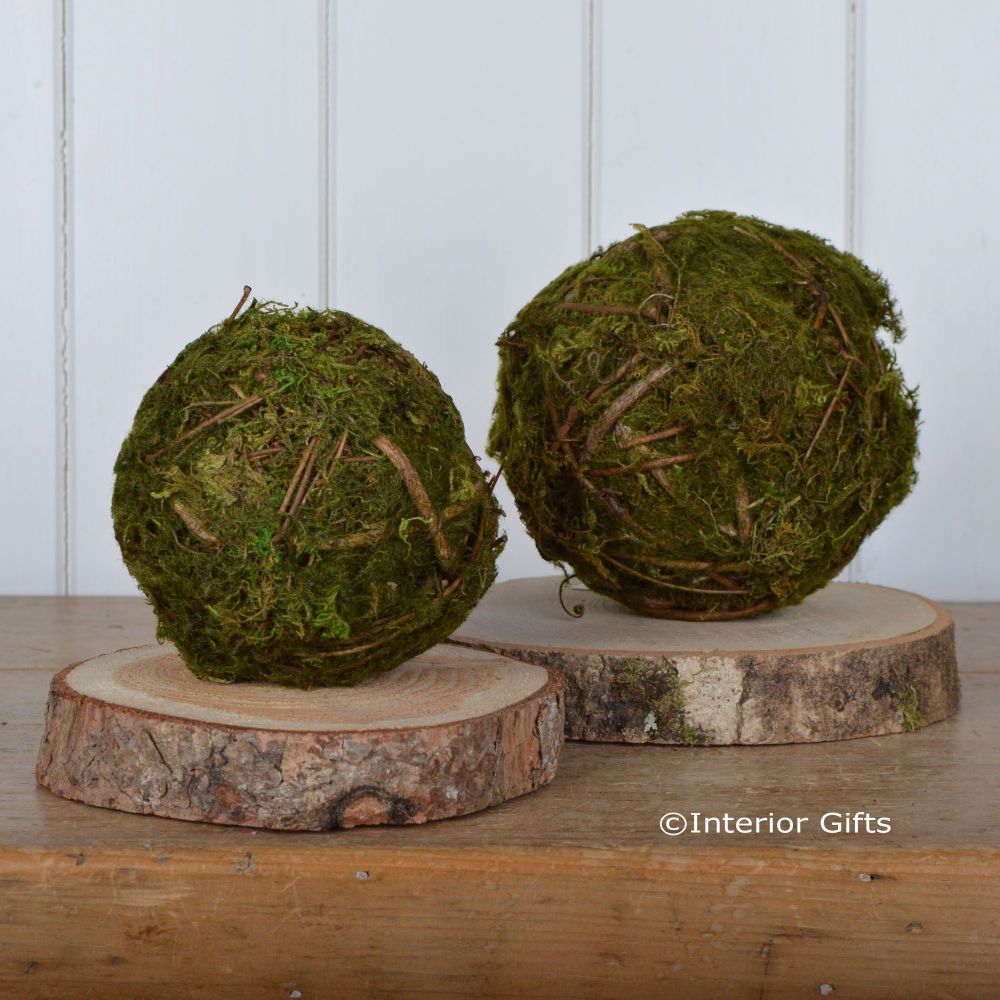 Decorative Moss Ball with Twigs Pair - 11 &15 cm