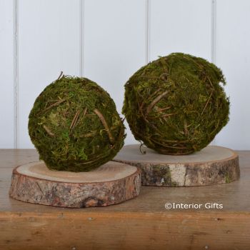 Green Moss Ball with Twigs Pair - 11 &15 cm