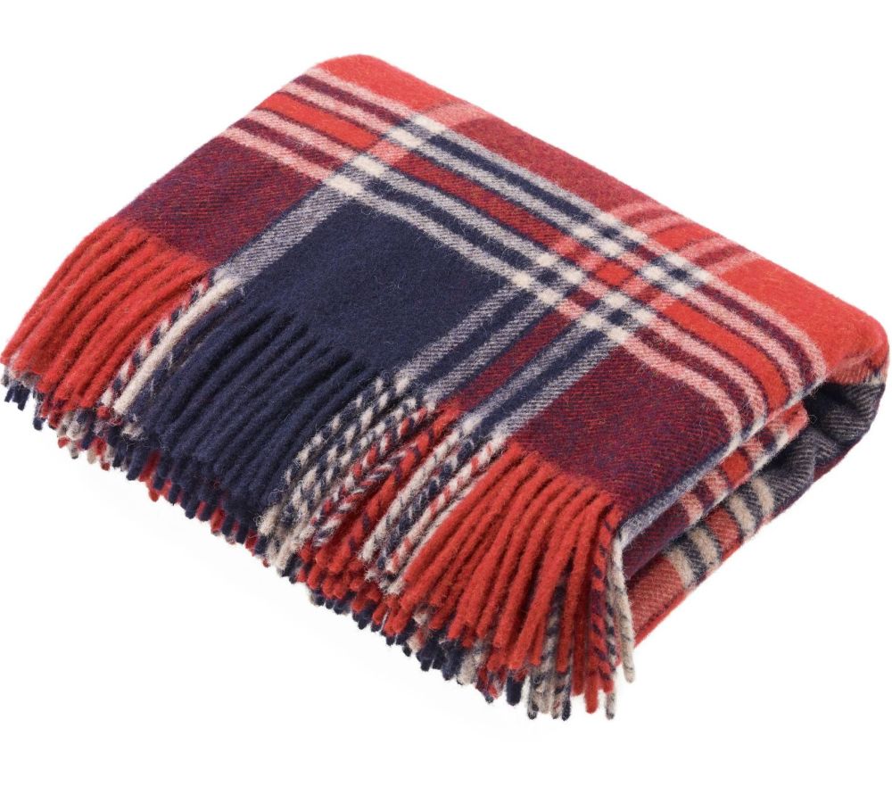 Bronte by Moon Heavyweight Pure New Wool Check Throw / Blanket - Red Check