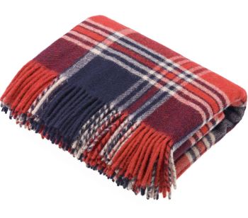 Bronte by Moon Heavyweight Pure New Wool Check Throw / Blanket - Blue Ridge Red Check