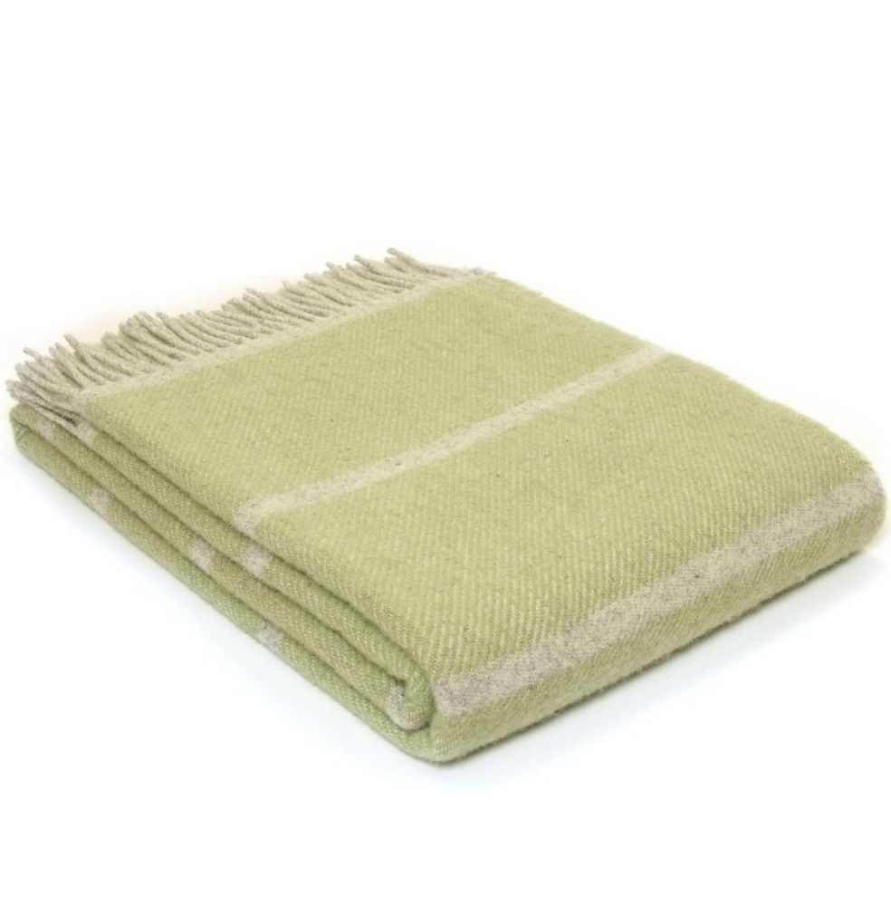 Tweedmill Broadstripe Fern Green Knee Rug or Small Blanket Pure New Wool