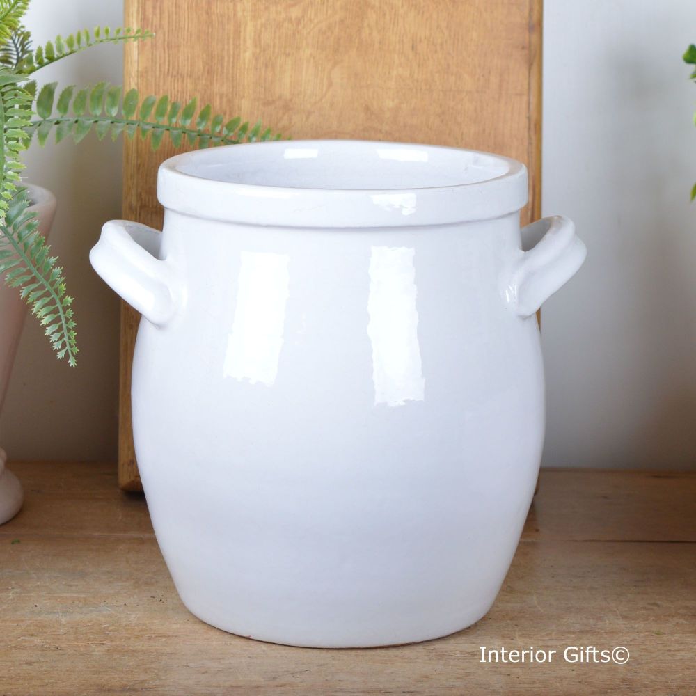 Vintage Botanical Shaped Vase in Bone White with handles