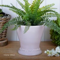 Calamine Pink Beaded Footed Cachepot Handmade - Glazed Terracotta Plant Pot