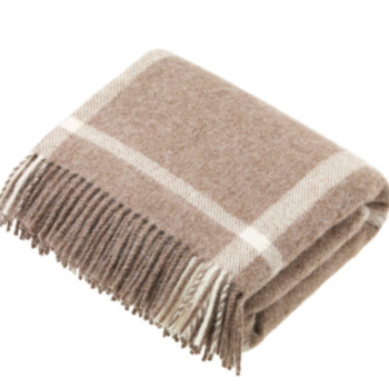 BRONTE by Moon Natural Collection Beige Check Windowpane Throw in Shetland Pure New Wool