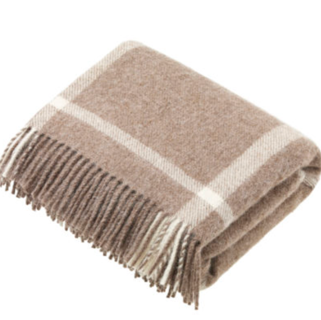 BRONTE by Moon Natural Collection Beige Check Windowpane Throw in Shetland 