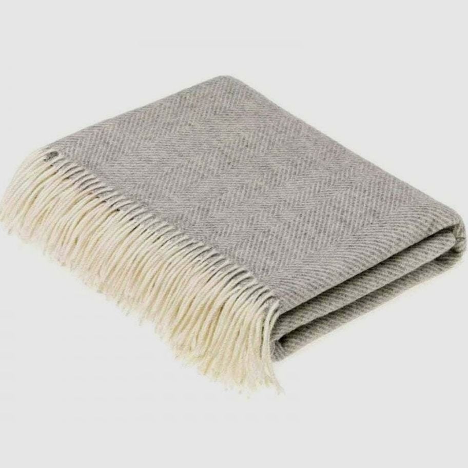 BRONTE by Moon Silver Grey Herringbone Throw in Supersoft Merino Lambswool