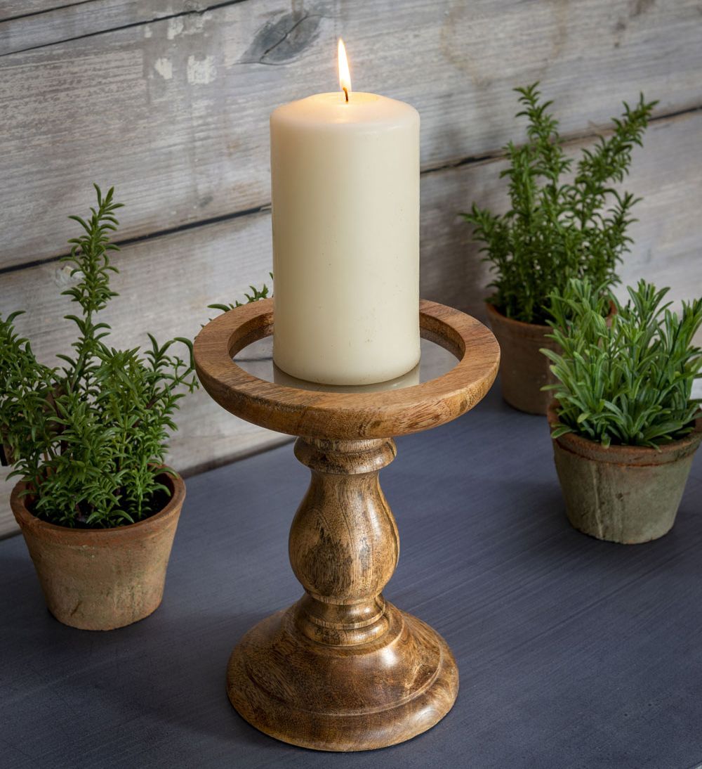 Wooden Candle Holder Natural Rustic Large