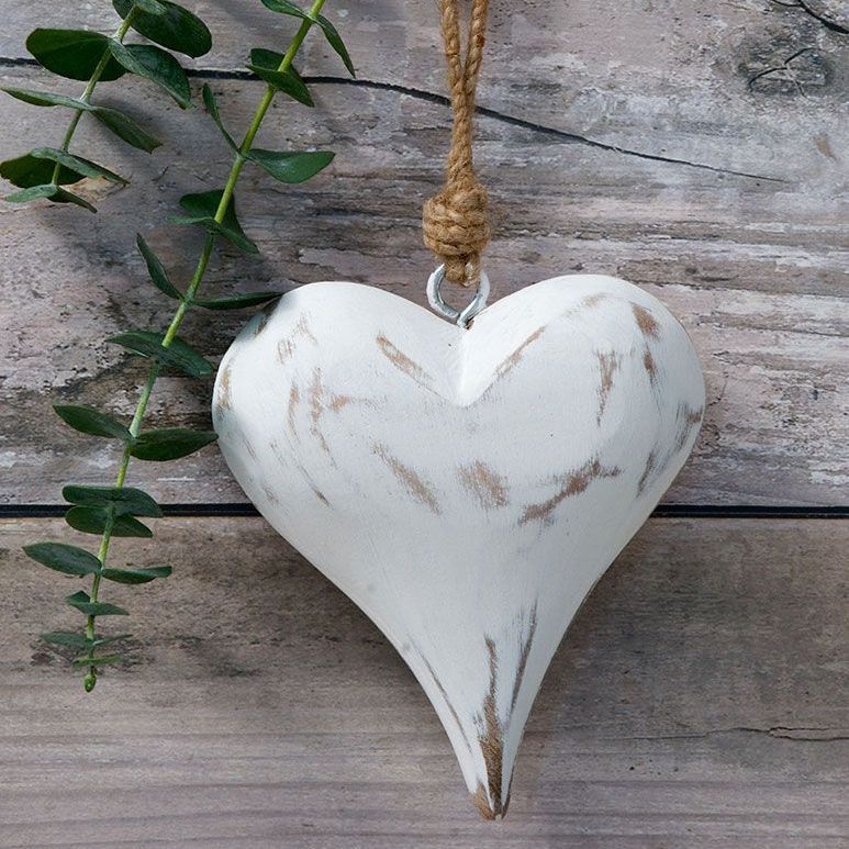 Three Decorative Solid Whitel Wooden Hanging Hearts - small
