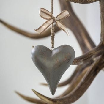 Three Decorative Solid Grey Wooden Hanging Hearts - small
