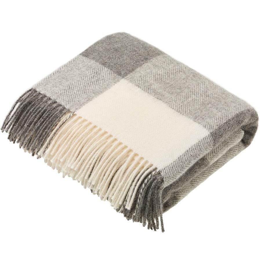 BRONTE by Moon Natural Collection Classic Grey Block Check Throw in Shetland Pure New Wool