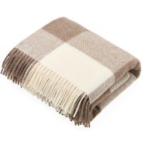 BRONTE by Moon Natural Collection Classic Beige Block Check Throw in Shetland Pure New Wool