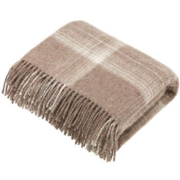 BRONTE by Moon Natural Collection Classic Beige Ombre Check Throw in Shetland Pure New Wool