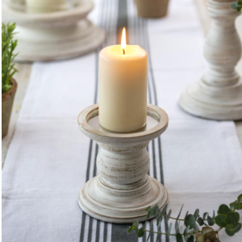 Wooden Candle Holder White Rustic - Small