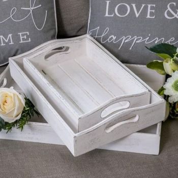Whitewashed Wooden Tray - Serving or Display - Medium