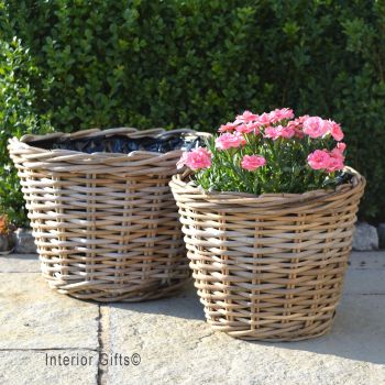 Rattan Wicker Basket Planter / Plant Pot Low - Natural - FROM: