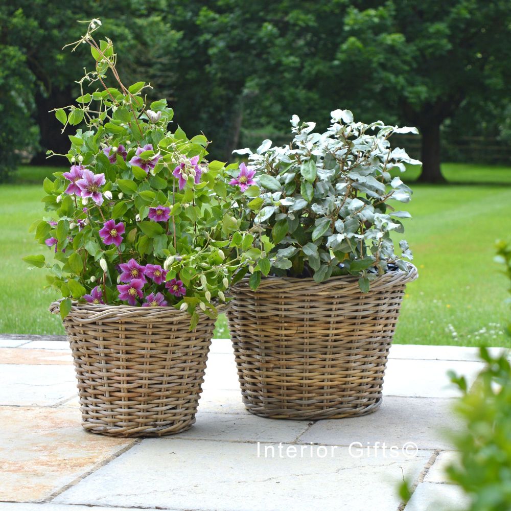 Rattan Wicker Basket Planter / Plant Pot Low  - Natural