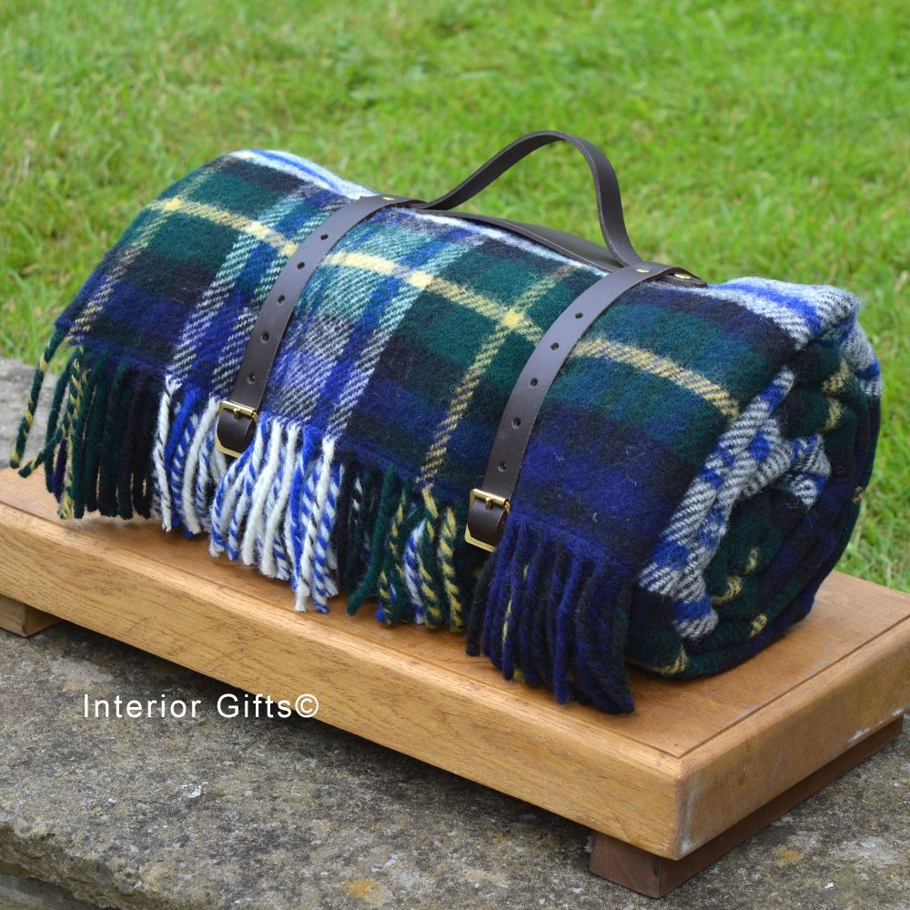 WATERPROOF Backed Wool Picnic Rug / Blanket in Classic Country Plaid Check 