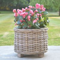 Rattan Wicker Basket Round Planter  with Metal Liner - Natural - 32 cm H
