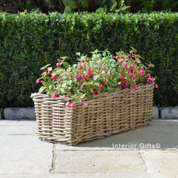 Rattan Wicker Windowbox Basket Planter / Plant Pot  - Natural - 60 cm L