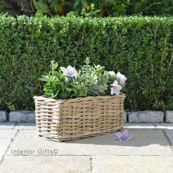 Rattan Wicker Windowbox Basket Planter / Plant Pot  - Natural - 40cm L